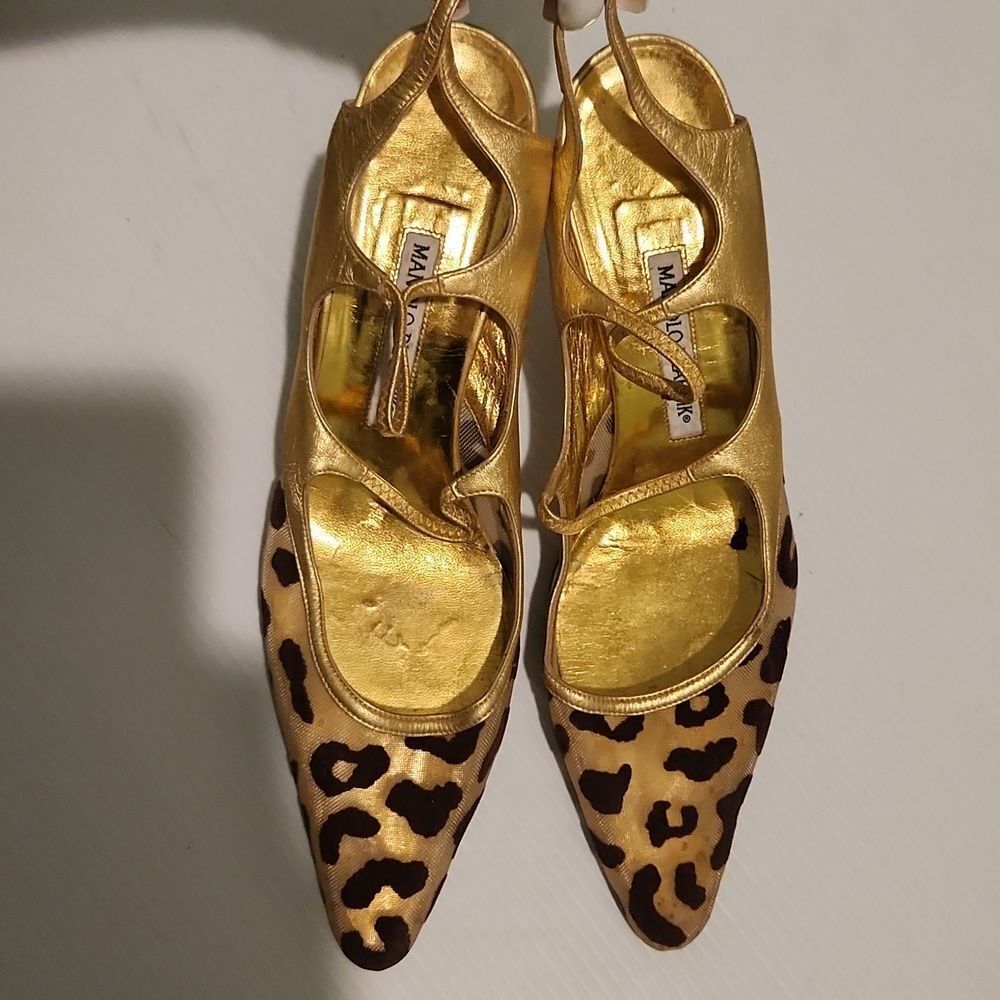 Vintage Manolo blanick leather animal print Slingback sandals - Picture 2 of 13